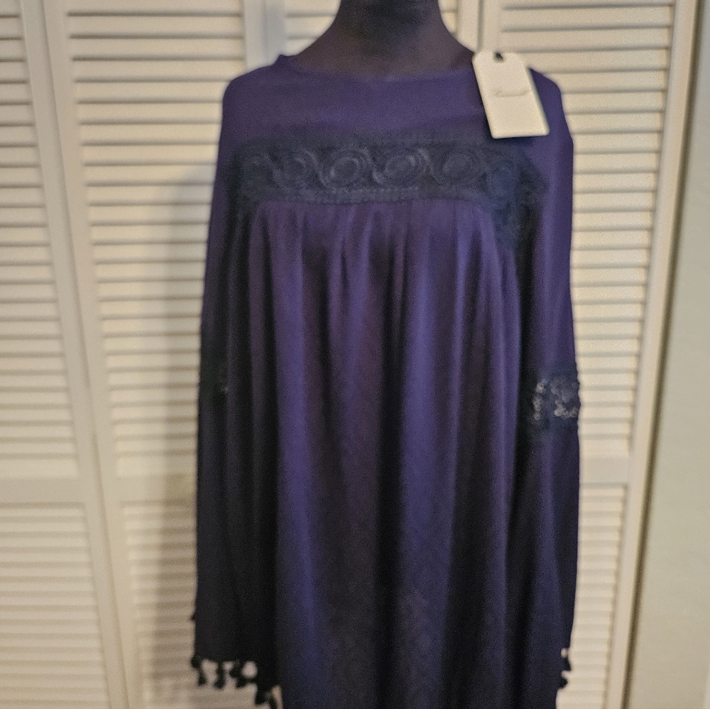 Dark Navy Blue Bohemian Tunic with Tassels